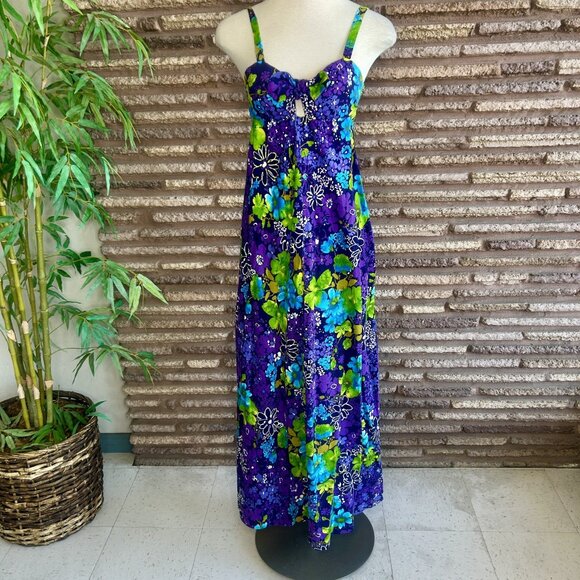 Vintage Hawaiian Floral Rockabilly Tie Front Handmade Maxi Tiki Dress - Picture 10 of 10